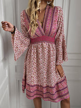 Bohemia High Waisted Long Sleeves Floral Printed V-Neck Maxi Dress